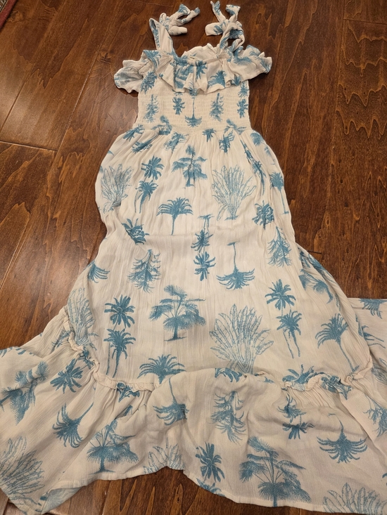 Jessica Simpson Other - Jessica Simpson Cream Maxi Dress with Teal Print Large 10 EUC